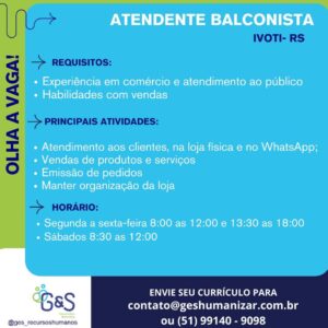 Atendente Balconista - Ivoti